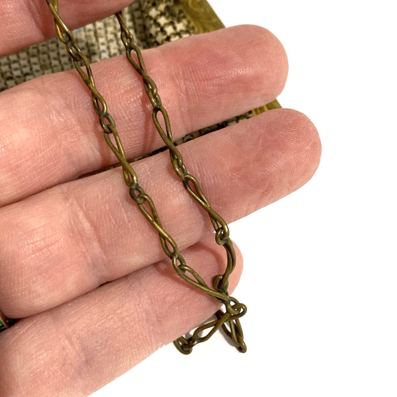 Vintage 1920s metal mesh purse Art Deco geometric white enamel blue gold flaws - Picture 8 of 12